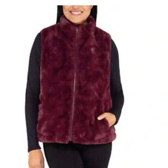 Nicole Miller Wine Reversible Vest Puffer Faux Fur 3x - Picture 3 of 15
